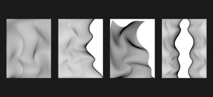 Abstract wave background with black and white wavy lines set vector