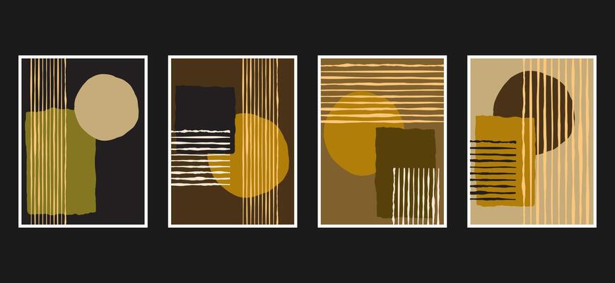 Design for wall framed prints, canvas prints, poster, home decor, cover, wallpaper. Modern abstract arts collection. Neutrals tones hand drawn line organic shape art. Round rectangular line version