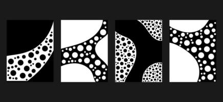 Abstract background set black and white combining liquid shape and dots pattern vector