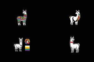 set of Alpaca Silhouette Design Concepts vector