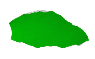 Ripped one green paper piece on transparent background with torn edge, cut out paper design element with copy space png