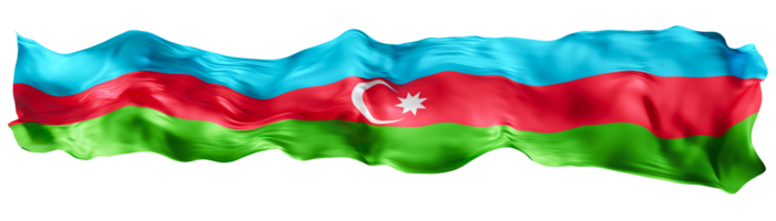 Stylized flag of Azerbaijan, waving in the wind, on transparent background. Footer, header or divider. Cut out wide, panoramic element. Banner for patriotic themes or national event promotions. 3D. png