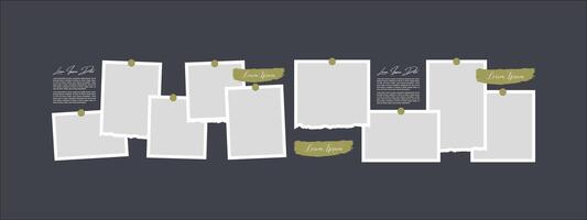 Pictures or photos frame collage, page grid layout abstract photo frames and digital photo wall template vector
