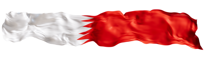 Stylized flag of Bahrain, waving in the wind, on transparent background. Footer, header or divider. Cut out wide, panoramic element. Banner for patriotic themes or national event promotions. 3D. png