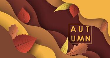 Horizontal colorful background with 3D paper cut waves and fall elements. vector