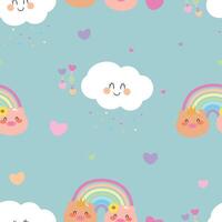 Seamless pattern with cute cartoon pigs, clouds and rainbows for fabric prints, textiles, gift wrapping paper. children's flat and colorful style vector