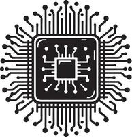 Central Processing Unit Silhouette Icon. Micro Chip Board, Digital Technology vector