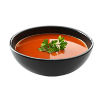 Tomato Soup in Bowl with Parsley Garnish on Transparent Background png