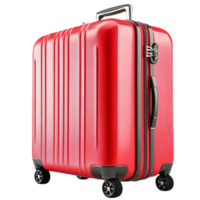 Red Suitcase on Wheels Isolated on Transparent Background. png