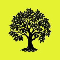 A Mango Tree Silhouette on Yellow vector
