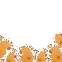 Frame, border, card with hand draw capybara and copy space. illustration in flat style. Cartoon cute animal for print. Kids illustration on white background.For print and banners. vector