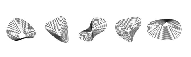 Abstract liquid circular wave set. Irregular dynamic lines collection isolated vector