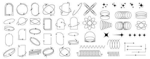 Minimalistic linear elements with sparkle. Arched frames for poster design, modern set in boho style. Y2k frames. vector