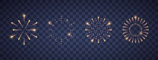 Fireworks set isolated witch lights and sparkle. Realistic design element for New Year and Christmas greeting postcards vector