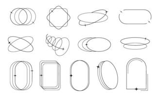 Aesthetic linear frames. Arcs with sparkle, stars. Modern Minimalist , retro aesthetic design vector