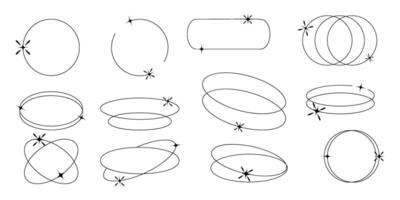 Retro round and oval outline thin empty frames. Aesthetic design elements and dividers in Y2K futuristic. vector