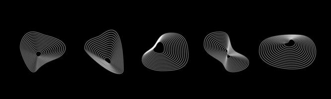 Abstract topography liquid circles set. Circular wave shapes. outline design elements. vector