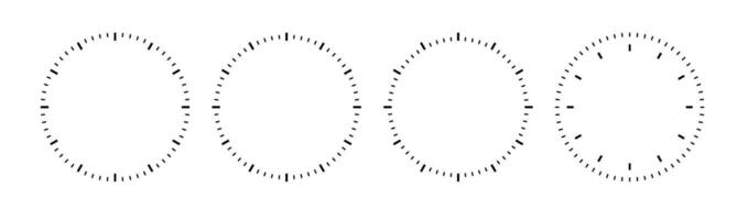 Clock face circle. Speedometer or chrono meter dot marked time scale vector