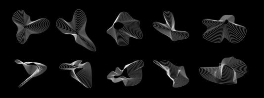 Dynamic lines shapes set. Abstract fluid forms made of lines with blend effect isolated vector