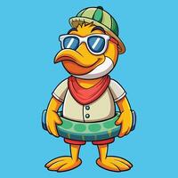 Cool and Happy Duck Cartoon Enjoying Summer Vibes Graphic vector