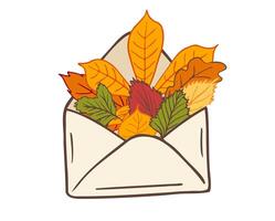 open envelope with autumn fallen leaves. illustration with autumn mood for cover, card, invitation, poster, banner vector