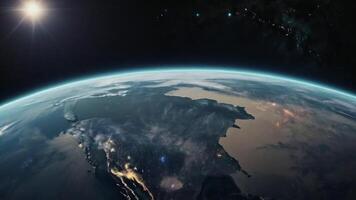 experiencia el belleza de un paralelo universo con extraterrestre planetas, estrellas, y cósmico paisajes, destacando el maravillas de espacio descubrimiento y exploración más allá el común. video