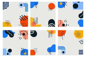 Elevate your design projects with a square background featuring vibrant colors and abstract shapes like circles, lines, and dots. Ideal for modern design and social media graphics vector