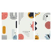 Elevate your digital project with abstract geometric patterns in pastel colors. Three vertical panels of minimalist shapes, lines, and dots offer a modern, eye catching design perfect for social media vector