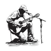 Man singing in microphone and playing guitar stock Image isolated on white background vector