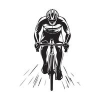 Cyclist Racer Front View Stock Image. Cyclist Riding Bicycle Front View silhouette image on white background vector