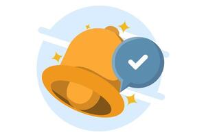 Alarm bell concept. Social media notification reminder. New alert concept for social media elements. Notification bell icon with floating colored objects. Flat illustration on background. vector