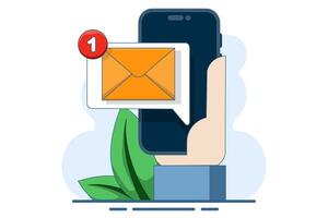 Unread email notification concept. New message on device screen. Online chat. Email message inbox notification. Envelope with new message. Email marketing, illustration. vector