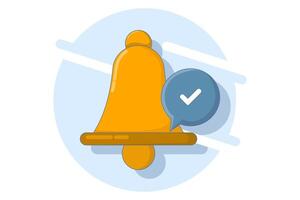 Alarm bell concept. Social media notification reminder. New alert concept for social media elements. Notification bell icon with floating colored objects. Flat illustration on background. vector