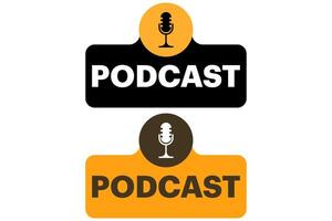 Podcast Concept. Badge, icon, stamp. speaking into microphone and recording audio podcast or live online interview. Browse audio currently listening on smartphone. podcast stock illustration. vector