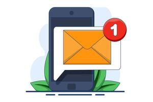 Unread email notification concept. New message on device screen. Online chat. Email message inbox notification. Envelope with new message. Email marketing, illustration. vector