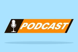 Podcast Concept. Badge, icon, stamp. speaking into microphone and recording audio podcast or live online interview. Browse audio currently listening on smartphone. podcast stock illustration. vector