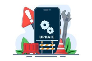 System maintenance concept, Error, Fix problems, Device update, Software update, System update, Operating system update. flat illustration on background. vector