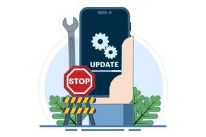 System maintenance concept, Error, Fix problems, Device update, Software update, System update, Operating system update. flat illustration on background. vector