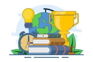 Concept of online education or distance learning, e-learning, online courses, online webinars, tutorials, webinars, online business training, computer education, flat illustration. vector