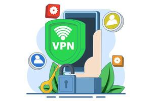 Virtual private network concept, Secure web traffic, Secure router access, Security on the internet, Encrypted data transfer, Remote server, VPN access, Digital personal data protection. . vector