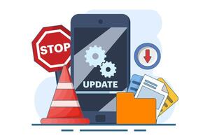System maintenance concept, Error, Fix problems, Device update, Software update, System update, Operating system update. flat illustration on background. vector
