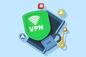 Virtual private network concept, Secure web traffic, Secure router access, Security on the internet, Encrypted data transfer, Remote server, VPN access, Digital personal data protection. . vector