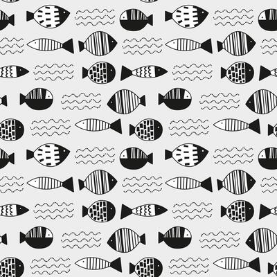 fish cute doodle monochrome pattern
