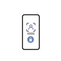 KYC icon with mobile. KYC customer data digital verification for UI design icon. Know your customer icon in blue colour with verification scan and security icon vector