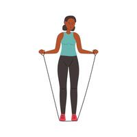 Woman exercising with a jump rope in a fitness routine at home in the morning vector