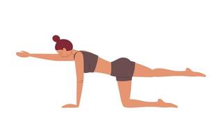 Woman practicing a fitness exercise for core strength and stability in a bright setting vector