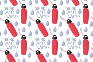 Colorful pattern encouraging hydration with red water bottles and blue drops in a cheerful design vector