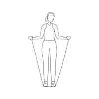 Woman exercising with resistance bands in a fitness routine at home during daylight hours vector