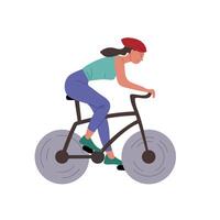 Cyclist in a casual outfit riding a bicycle with a helmet on a smooth path during daylight vector