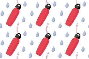 Colorful red water bottles with drops against a light background, perfect for hydration themes vector